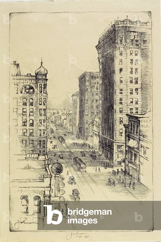 Hennepin Avenue below Sixth Street, 1917 (litho)