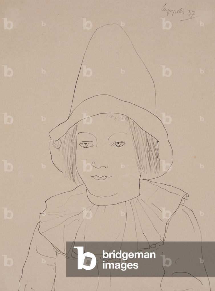 Immagine di Disegno "Senza titolo (bambino con cappello da clown)", 1937 di Giuseppe Capogrossi, b/w