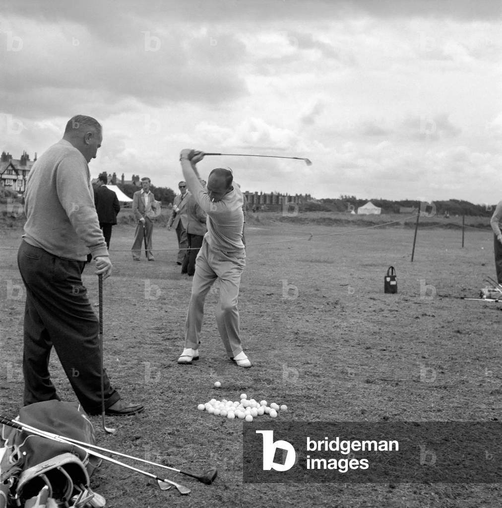 Peter Thompson playing in the Open Golf at Hoylake, July 1956 (b/w