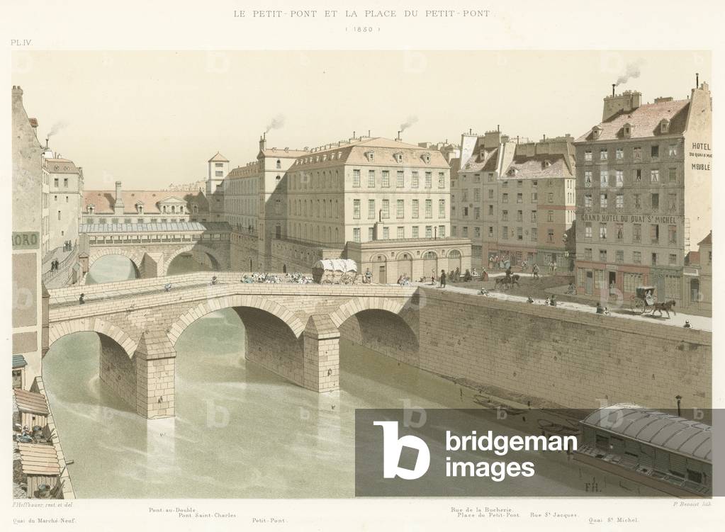 Le Petit-Pont et la Place du Petit-Pont, 1830 (color lito)