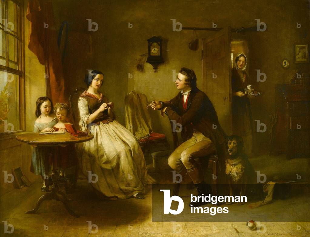 Image of Painting depicting The Proposal (oil on canvas) by Frank Stone, b/w