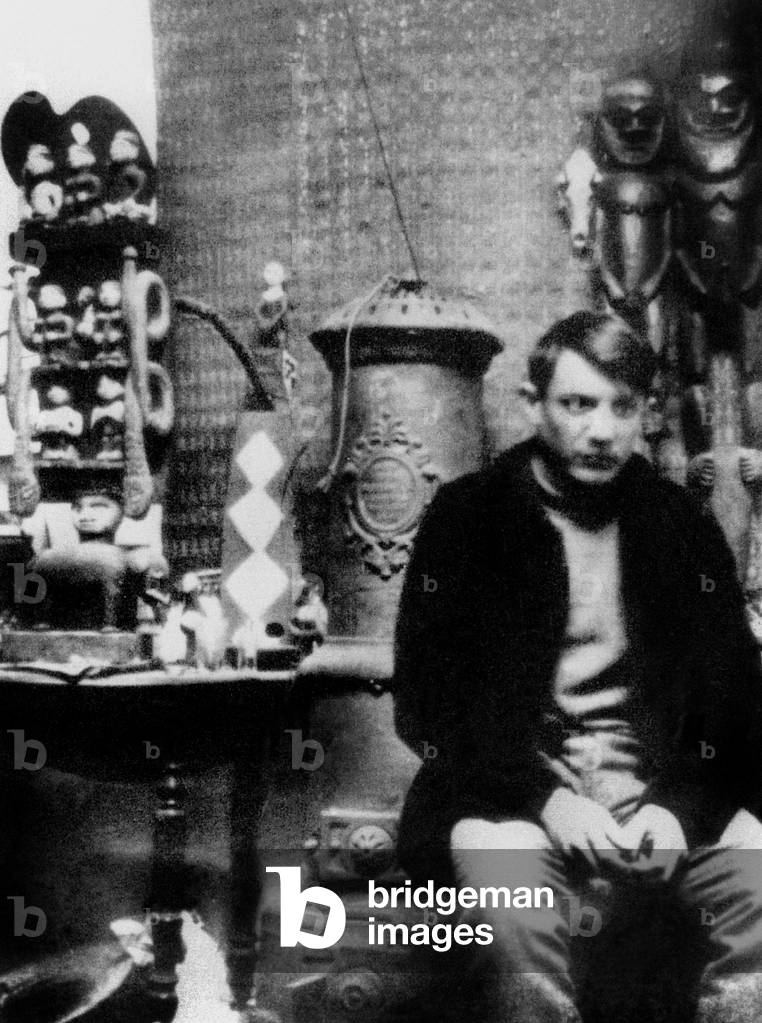 Bild von Fotografie "Pablo Picasso in seiner Werkstatt in Montmartre in Paris" 1908 von Franck Gelett Burgess,