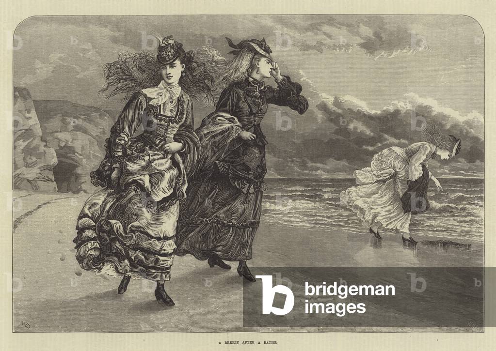"Una brezza dopo un bagno (incisione)" 1872 di Walter Duncan, b/w