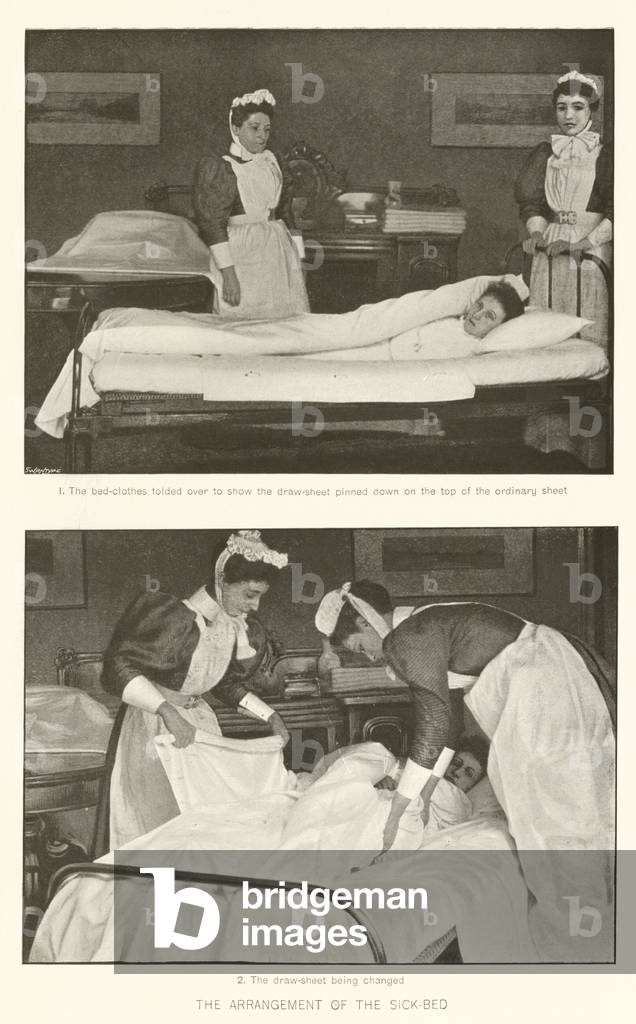 Immagine di Stampa "La sistemazione del letto del malato (fotografia in bianco e nero)" di English Photographe