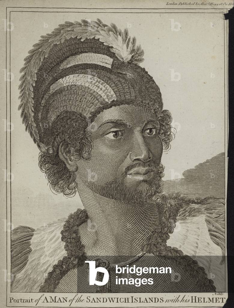 Un uomo delle Isole Sandwich con la sua Casco (incisione)