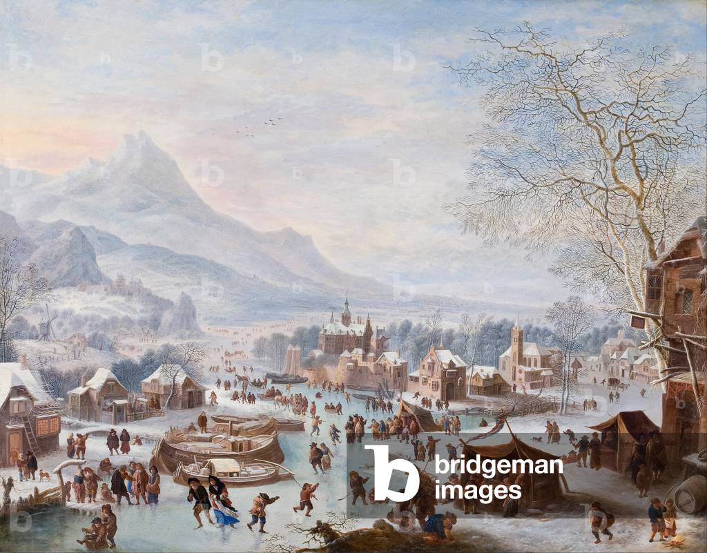 "scena invernale con pattinatori olio su rame" di Jan the Elder Griffier