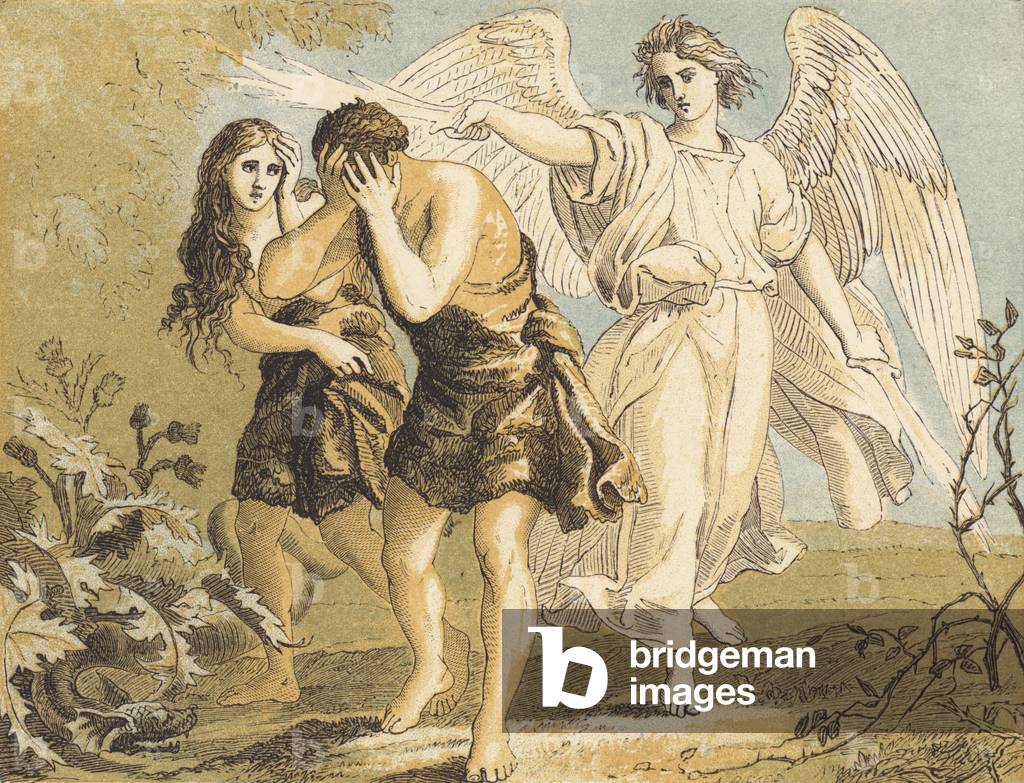 Immagine di Incisione "Adamo e Eva guidato dal giardino (incisione colorata)" di English School