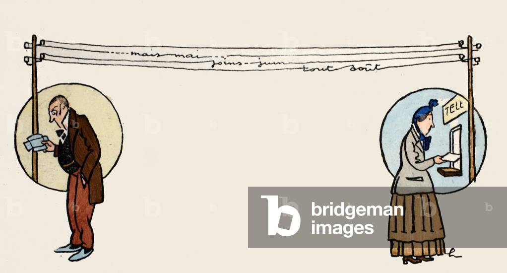 Invio e ricezione di un telegramma (stampa pochoir)