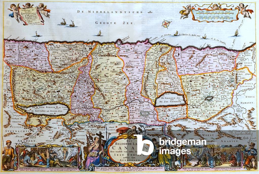 Medio Oriente: mappa olandese incisa raffigurante' la terra promessa di Canaan', di Nicolaes Visscher I (1618-