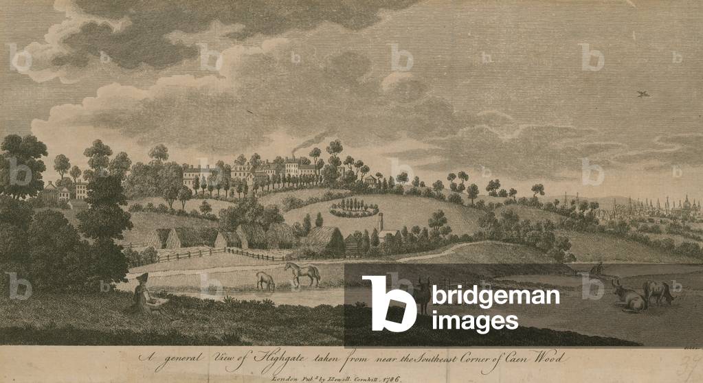 Una vista generale di Highgate, Londra, preso da vicino al sud est angolo di Caen Wood (incisione)