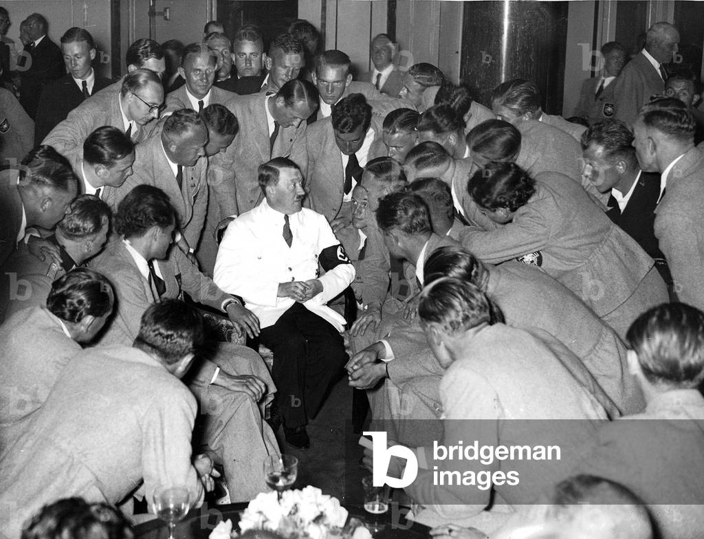 Image of Adolf Hitler with medal winners, 1936 (b/w photo)