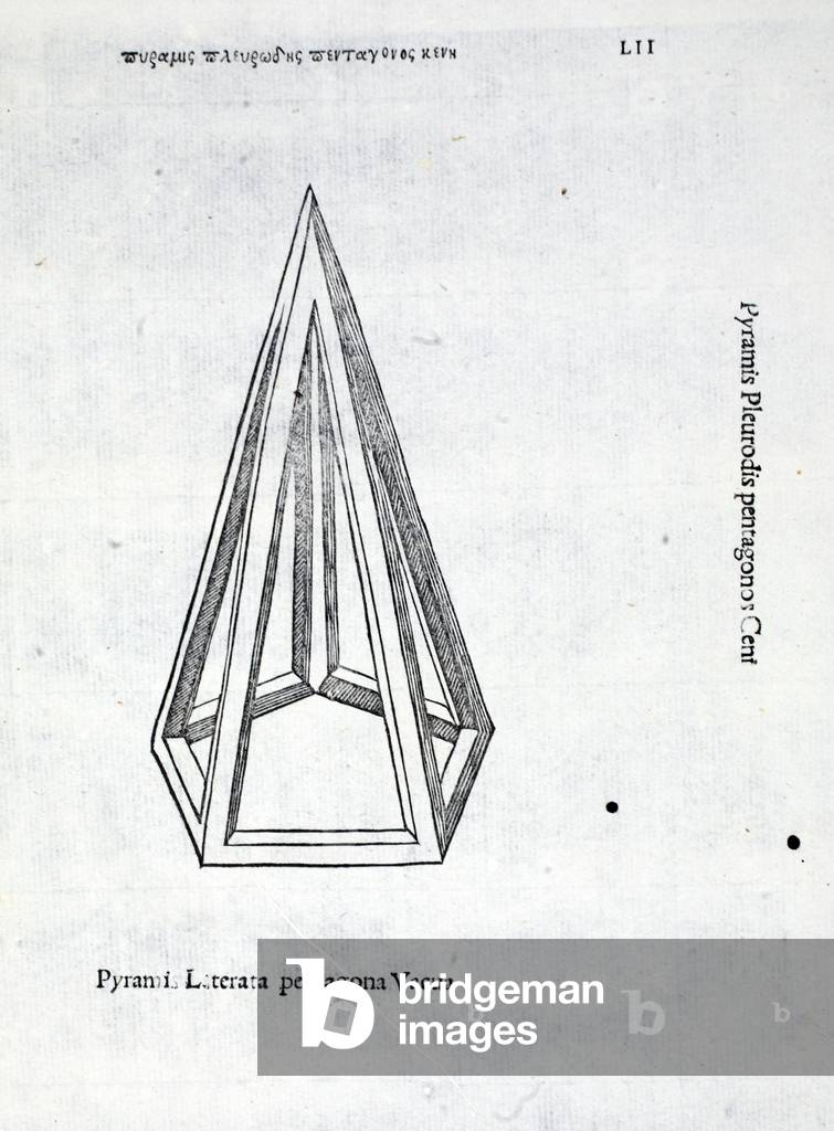 Bild von Druck "Pyramis laterata pentagona vacua" von Leonardo da Vinci, b/w