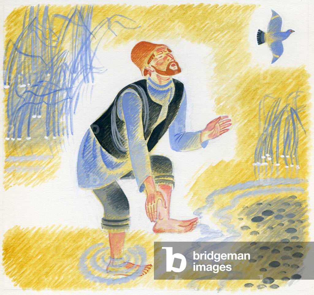 Illustration von 'The Clever Jackdaw' von Leo Tolstoy, 1872 (Gouache auf Papier)