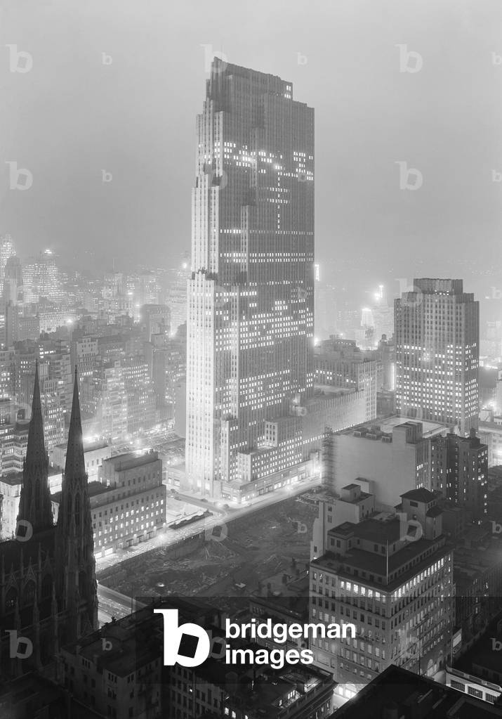 Image of Night view of Rockefeller Center and RCA Building from 515
