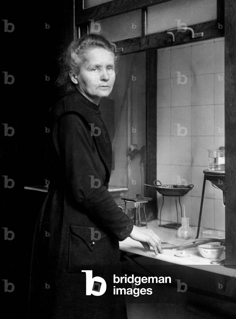 Image of Portrait of Marie Curie in the Chemistry Laboratory, 1953 (b/w