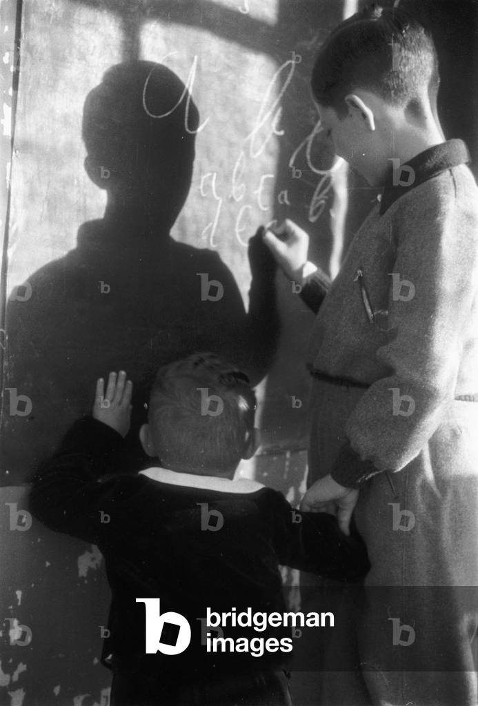 Alla lavagna a scuola, 1950.