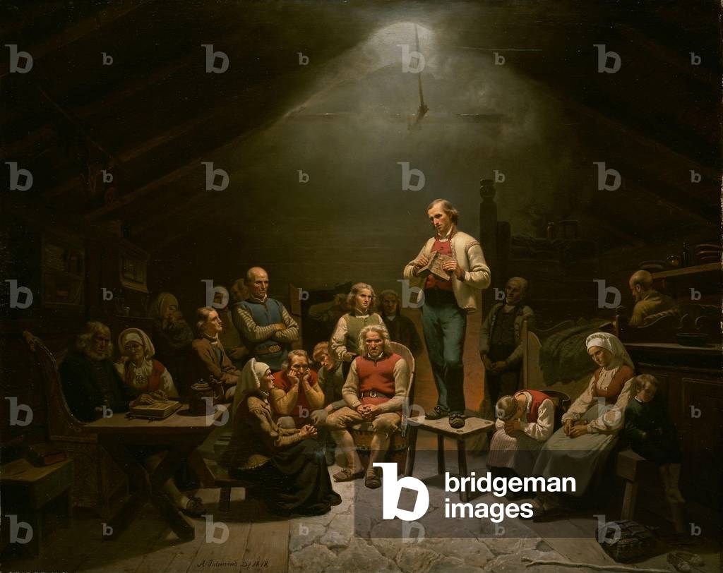 Bild von Gemälde "Low Church Devotion" 1848 von Adolph Tidemand