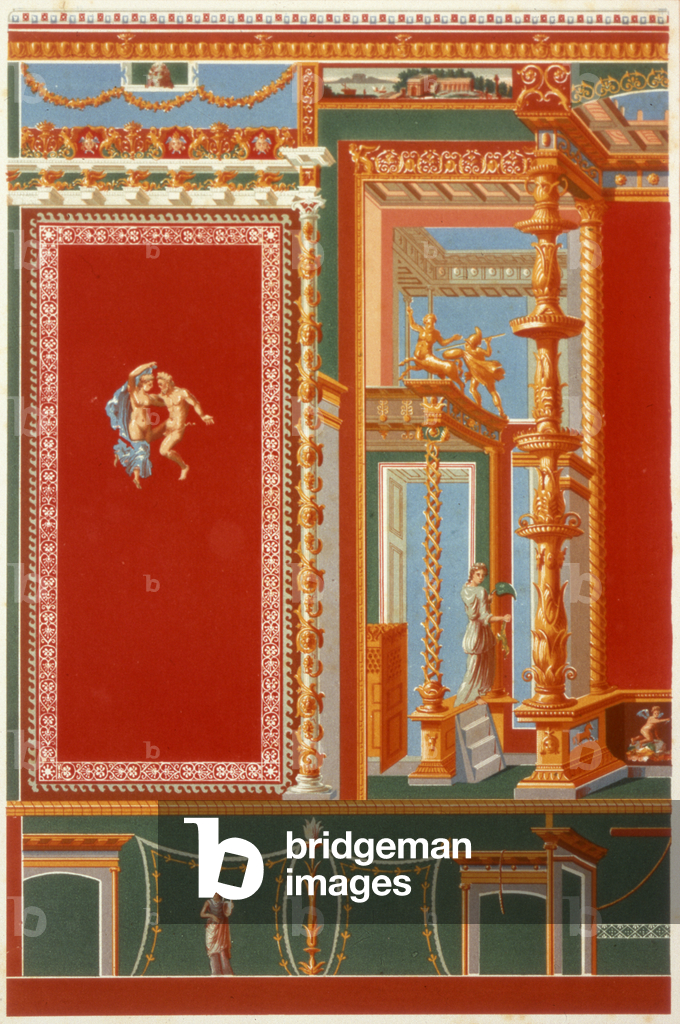 Riproduzione di un antico dipinto murale pompeiano, XIX secolo (acquerello e matita)