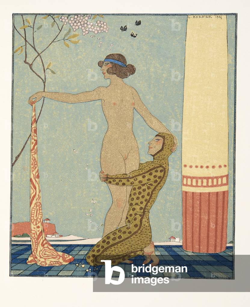 Bilitis, illustration from Les Chansons de Bilitis, by Pierre Louys, pub.  1922 (pochoir print)