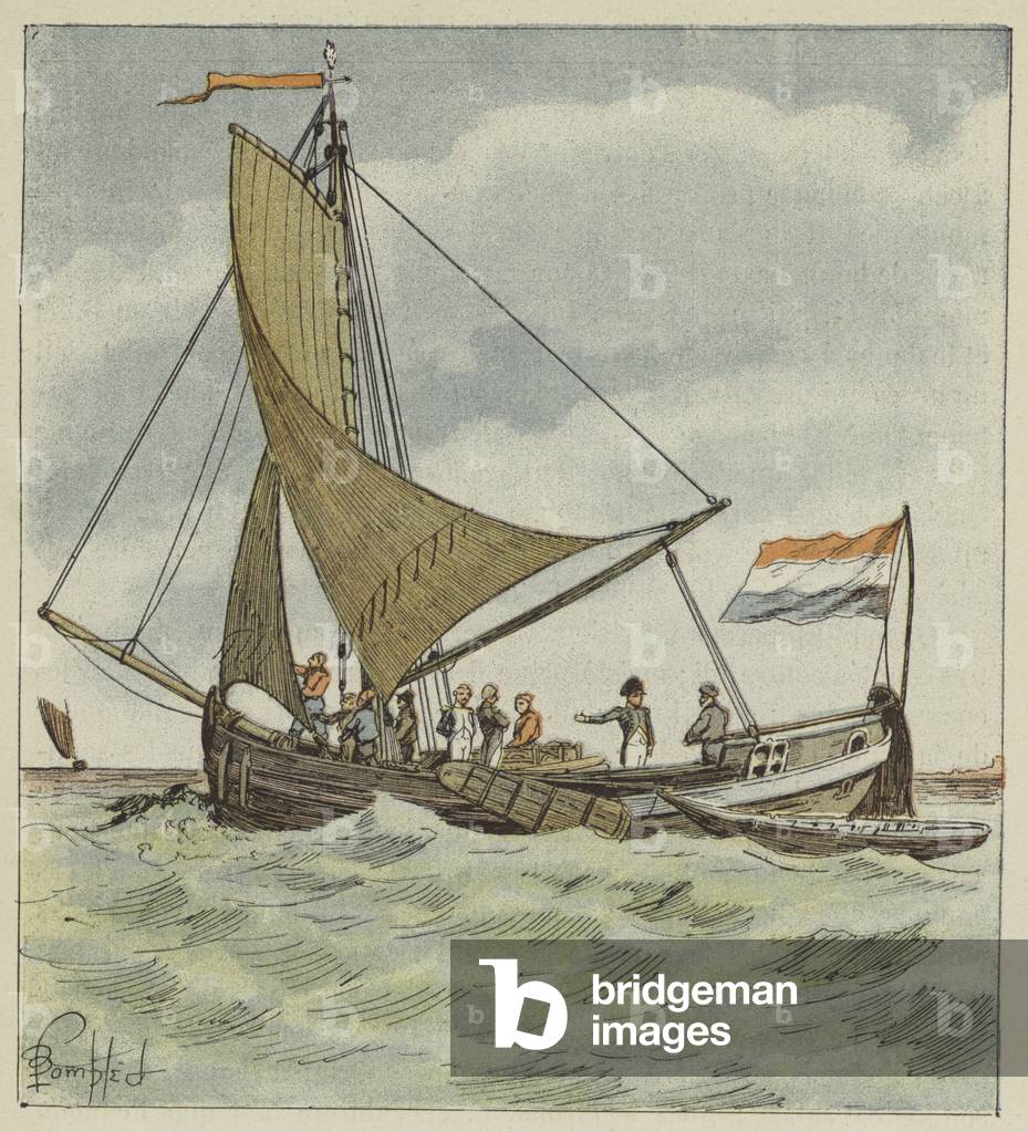 "L'Empereur fait don d'un bateau a un pilote hollandais (color lito)" di Louis Charles Bombled