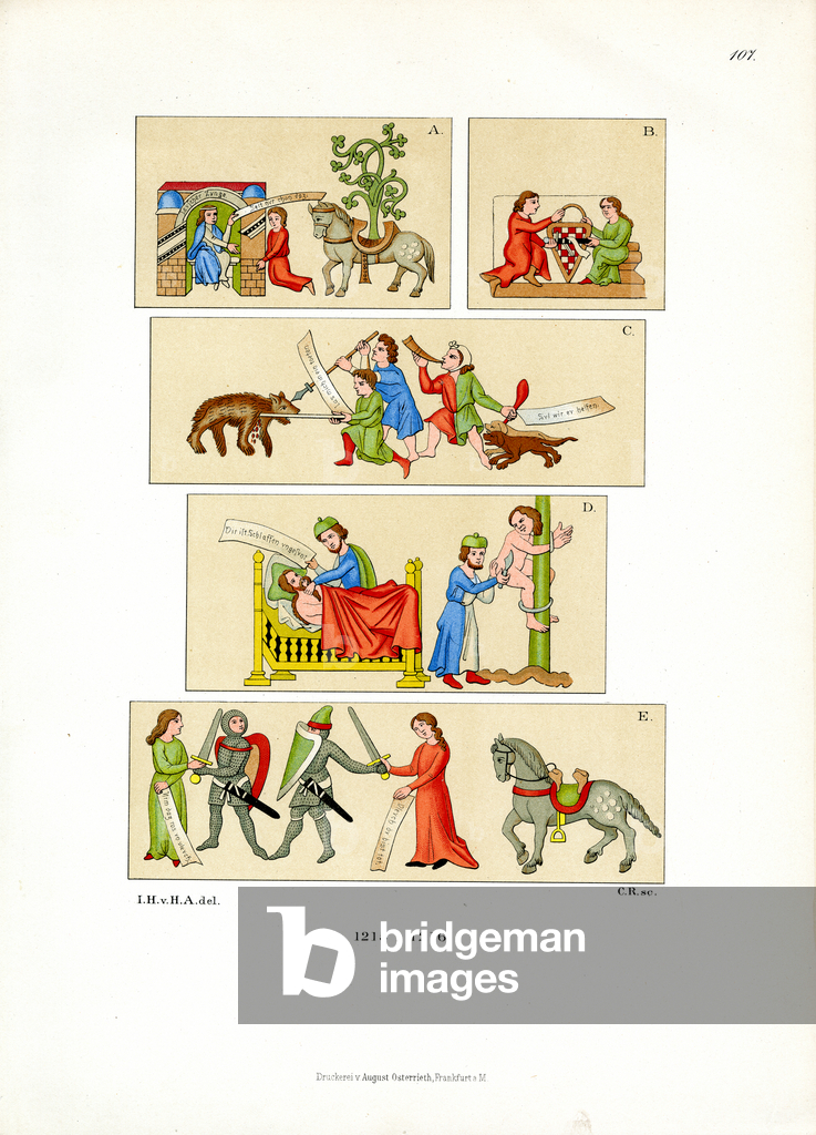 Image de Estampe représentant Scènes médiévales tirées d'un codex (chromolitho) 1880