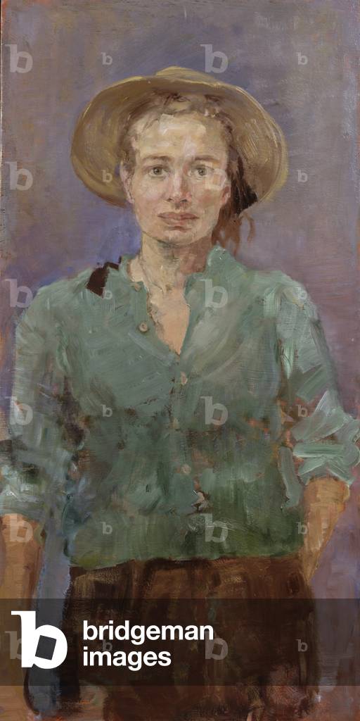 Selbstporträt mit Hut, 1990 (Öl auf Tafel)