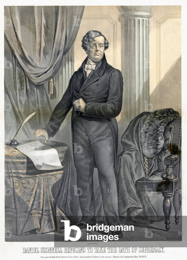 Daniel O'Connell si rifiuta di fare il Giuramento di Supremazia, pub. Boston (color lito)