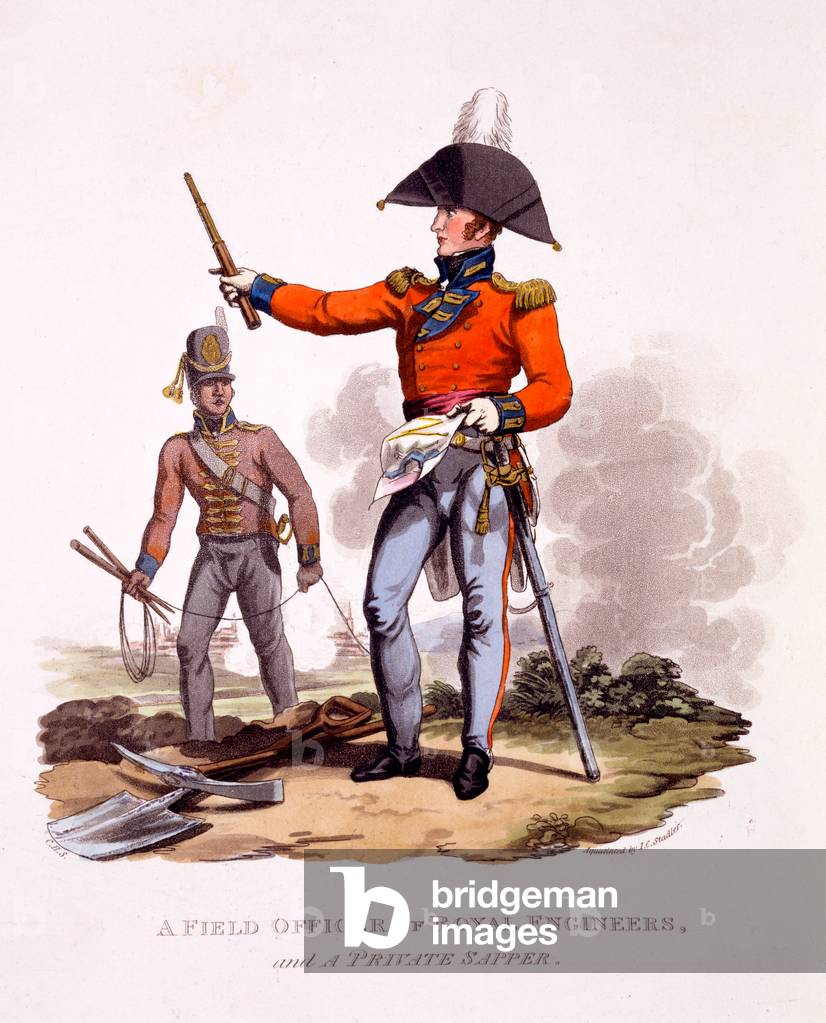 Bild von Gravur "Uniform of a Field Officer of the Royal Engineers and a Private Sapper", 1815 von Charles Ham