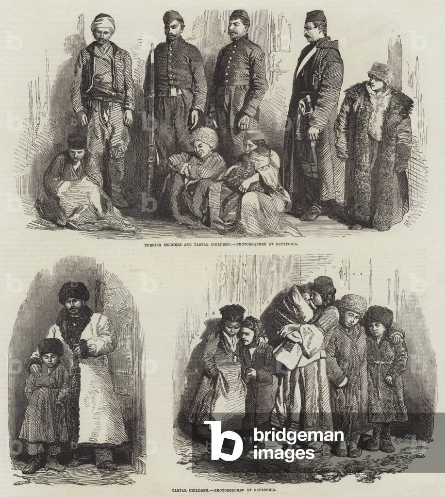 Soldati turchi e bambini tartari, a Eupatoria (incisione)