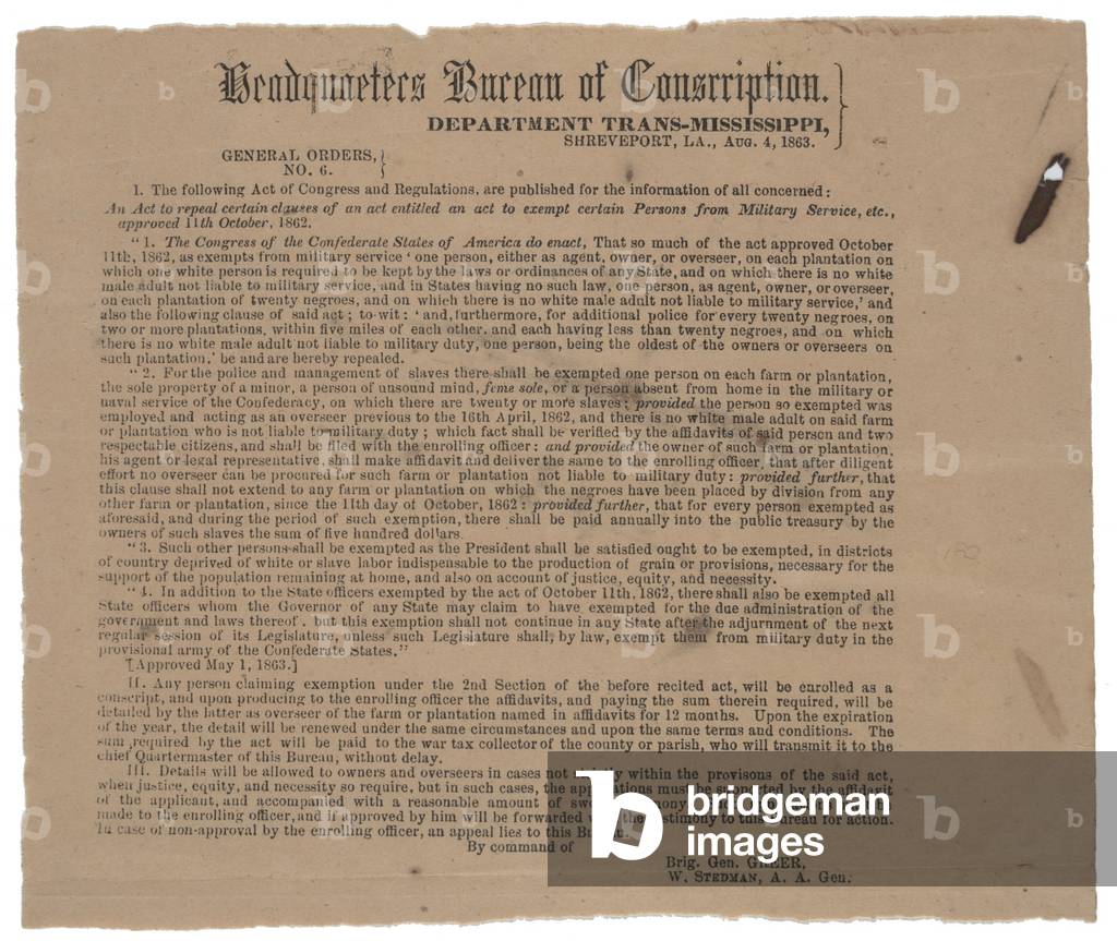 Bild von Druck "Allgemeine Verordnung Nr. 6 zur Befreiung bestimmter Personen vom Militärdienst", 1863 von Ame
