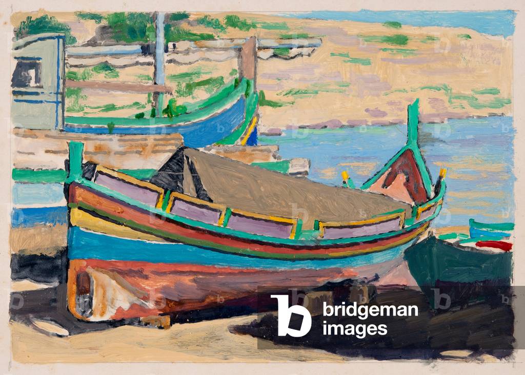 Mgarr Barche da pesca, Gozo (olio su carta)