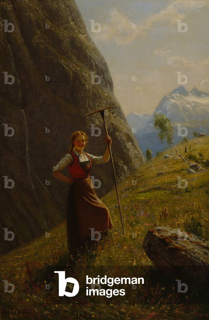 Bild von Gemälde "Dairymaid mit Rechen (Öl auf Leinwand)" von Hans Andreas Dahl