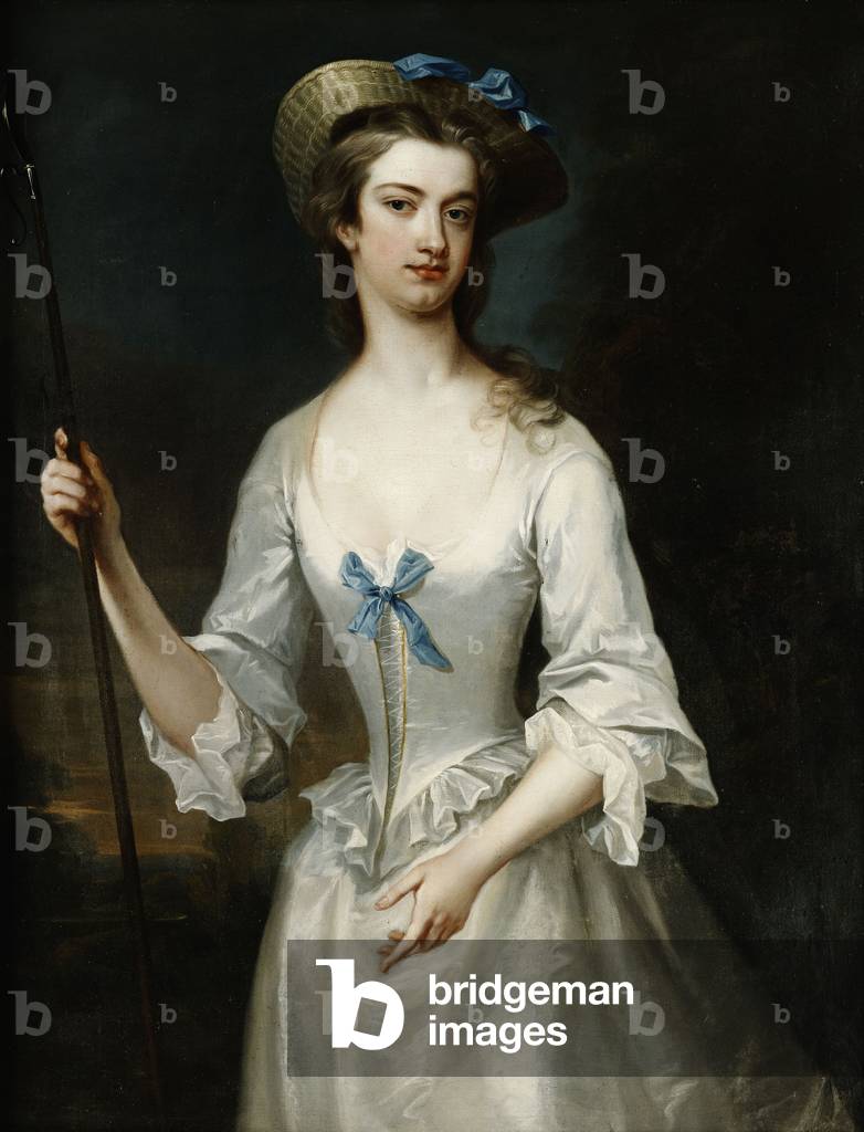 ritratto di una signora, possibilmente la duchessa di Ancaster, tre quarti di lunghezza, come un pastorella, i