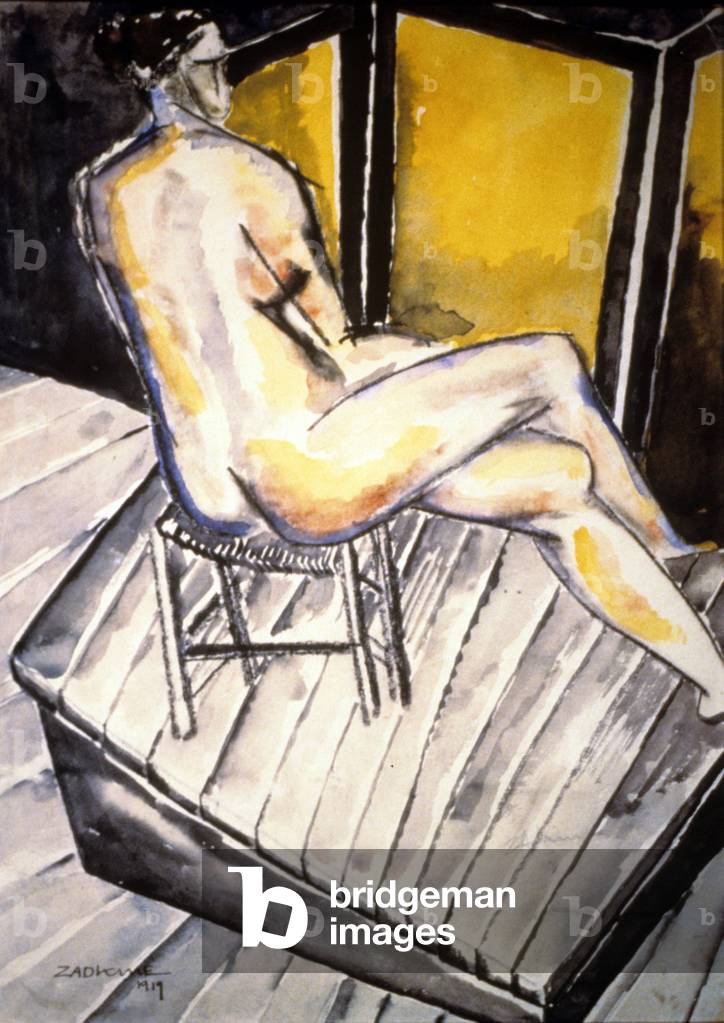 Nackte Frau sitzt auf einem Stuhl, 1919 (w/c auf Papier)