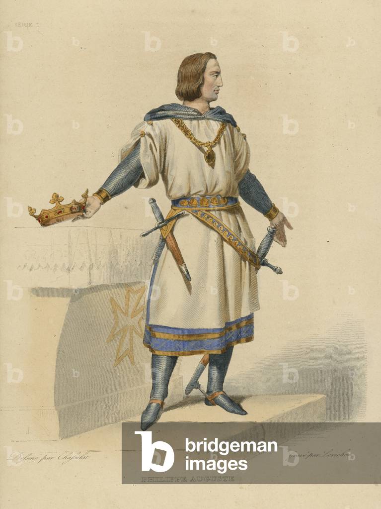 Immagine di Incisione "Philippe Auguste (incisione colorata)" 1801 di French School, b/w