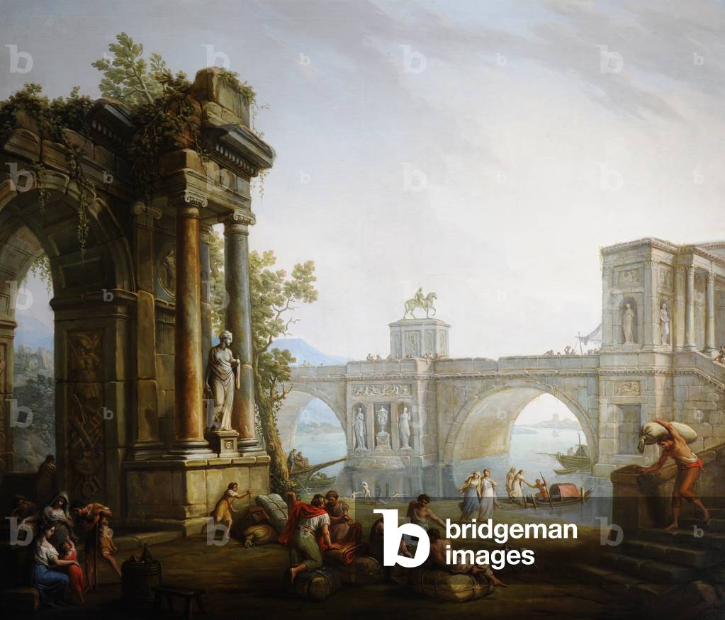 Capriccio mit den Ruinen eines Triumphbogenes und einer Brücke