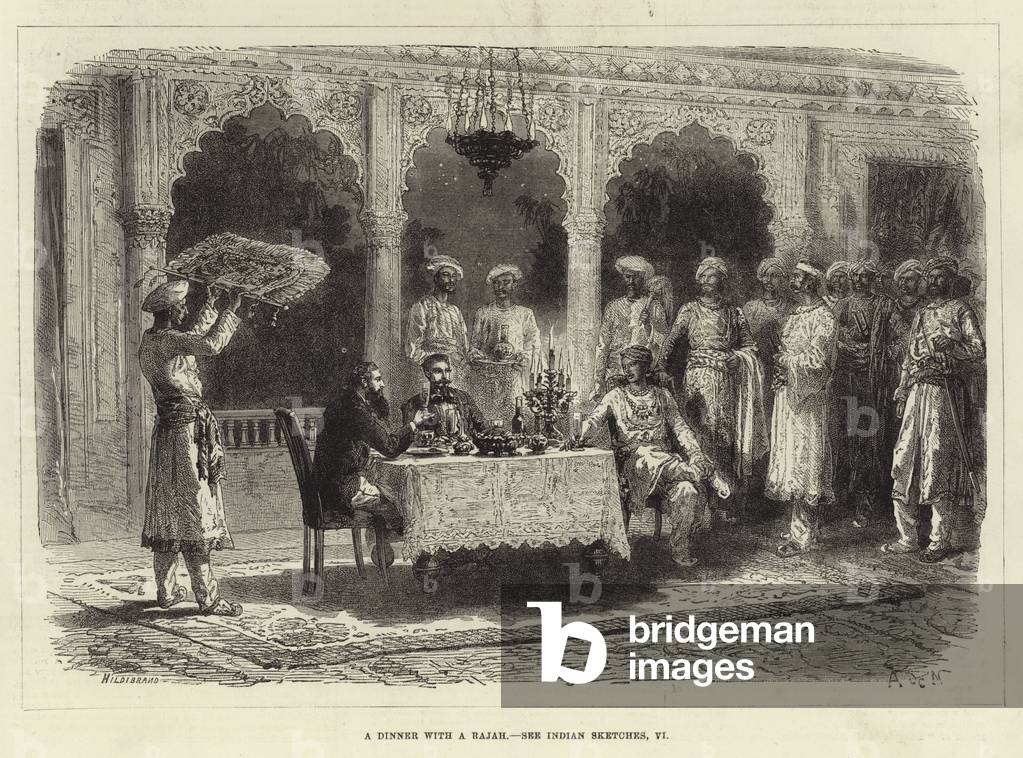 "Ein Abendessen mit einem Rajah" von English School, b/w