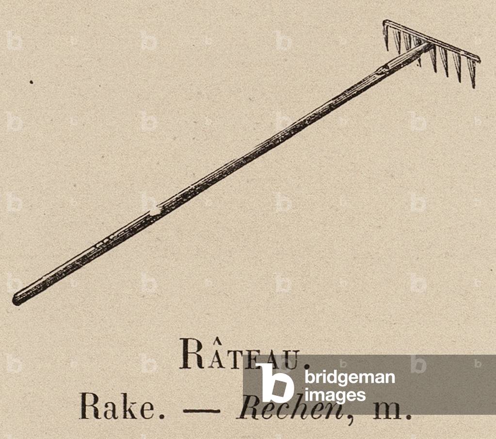 "Le Vocabulaire Illustre: Rateau; Rechen; Rechen (Gravur)" 1873 von European School