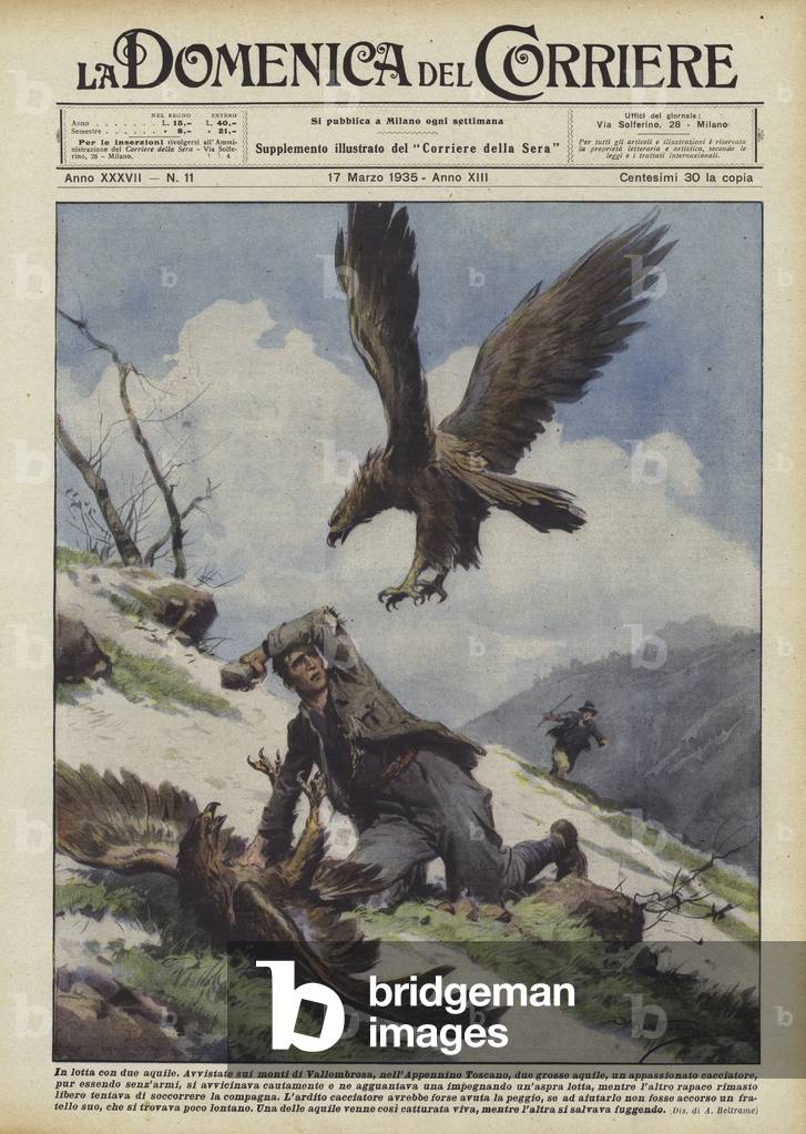 Fighting with Two Eagles (Colour Litho) by Achille Beltrame