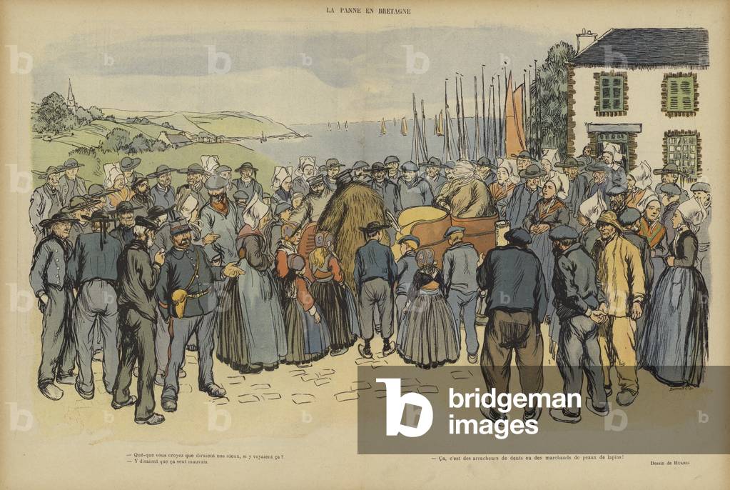 A breakdown in Brittany. Illustration for Le Rire (colour litho) by Charles Huard