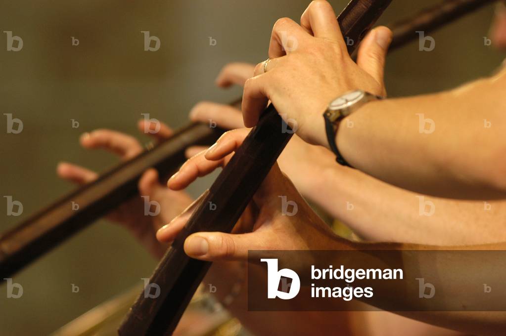 Image de Photographie représentant Musiciens jouant des cornets par Michel Garnier