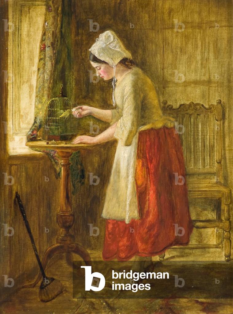 Nutrire l'uccello (olio su tavola)