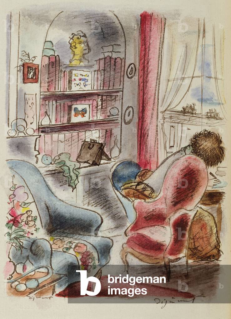 Immagine di Disegno "Colette scrive nel suo appartamento nel Palais-Royal" di Andre Dignimont
