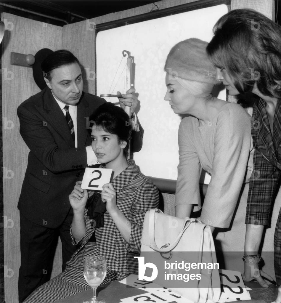 Naming of The Film La Menace With L-R Gererd Oury, Marie-Jose Nat Ans Elsa Martinelli (R) (b/w photo)