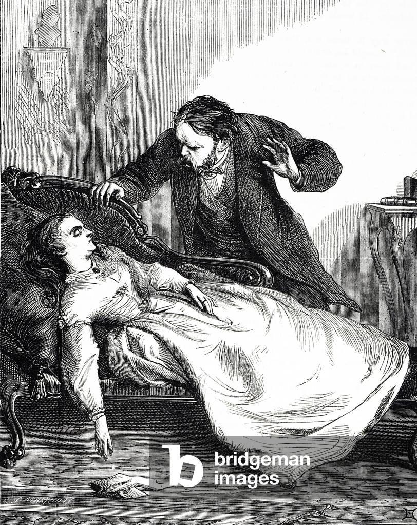 "Incisione raffigurante un padre alla scoperta della figlia morta" 1801, b/w