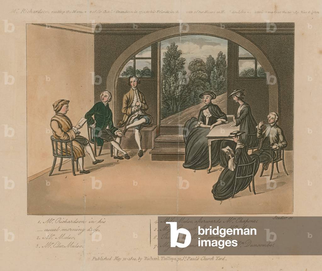 Immagine di Incisione "Mr Richardson lettura del manoscritto di Charles Grandison nel 1751 (incisione a colori