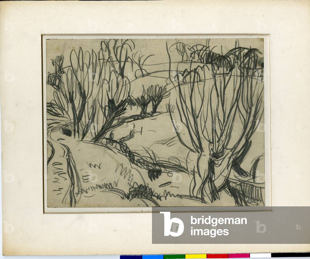 Landschaft mit Pollard-Bäumen - Skizze, um 1920-73 (Bleistift auf Papier)