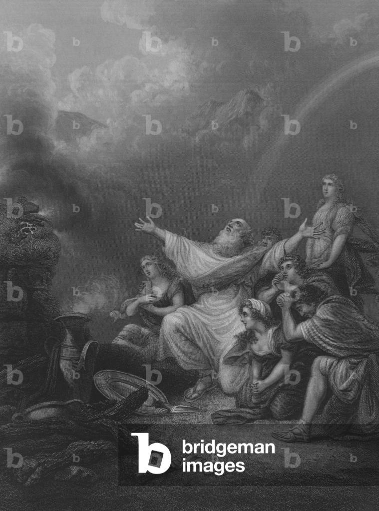 "Sacrificio di Noè (incisione)" di Philip James Loutherbourg, b/w
