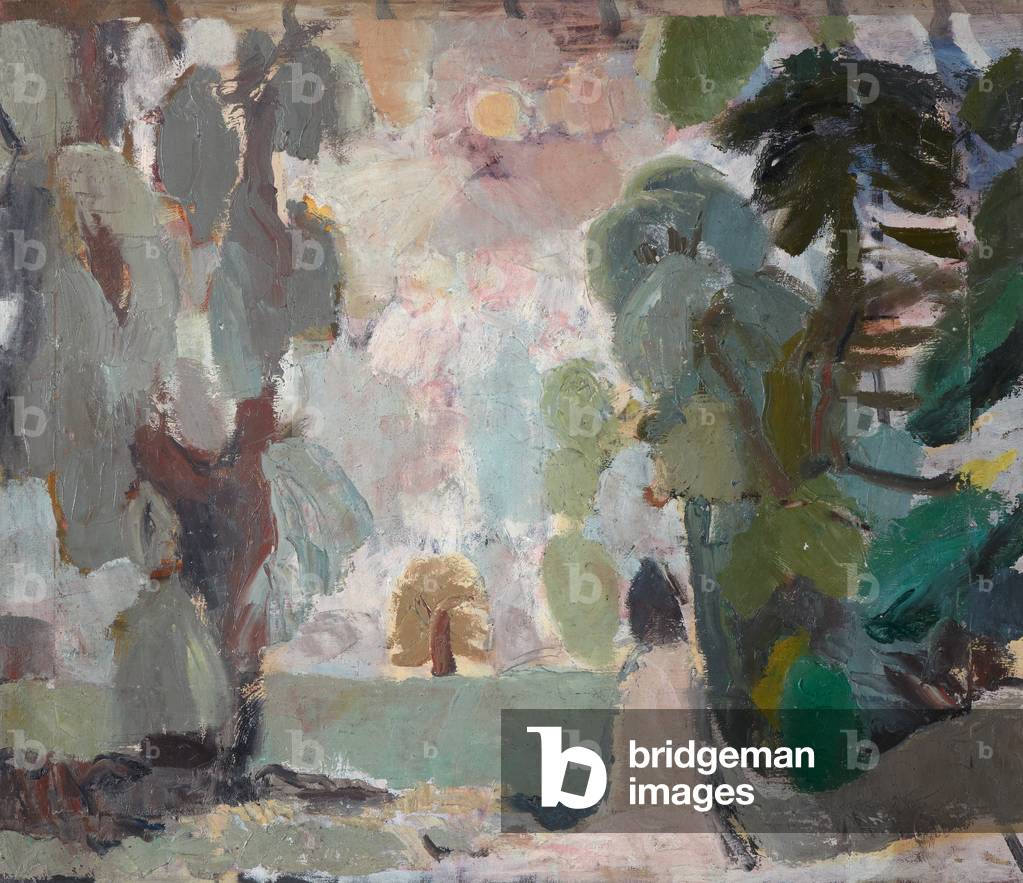 Landschaft mit rosafarbenem Himmel, c.1920-73 (Öl auf Leinwand)