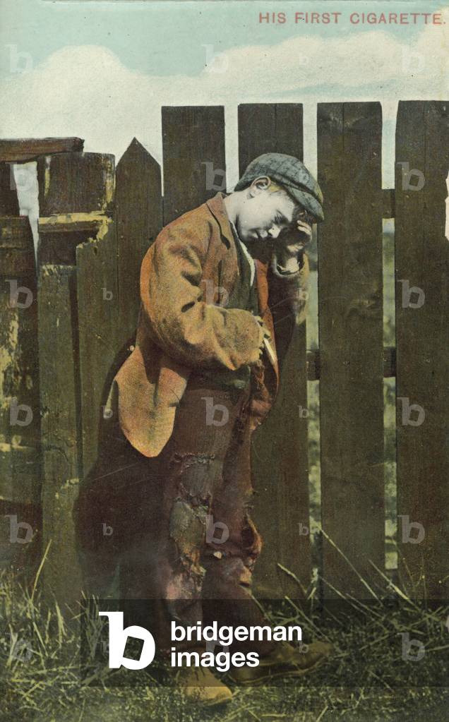 smoking first cigarette Image of Boy smoking his first cigarette (coloured photo) by English  Photographer, (20th century)